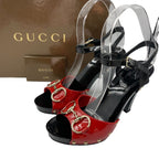 Gucci Sandals Patent Leather Ankle Strap Horsebit Red