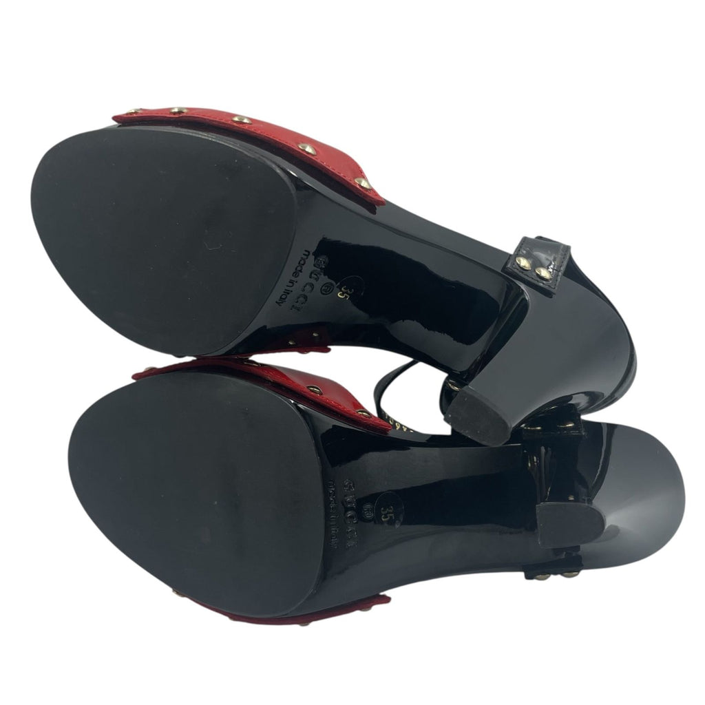 Gucci Sandals Patent Leather Ankle Strap Horsebit Red — view 9