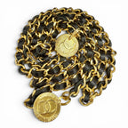 Chanel Vintage CC Logo Leather Triple Strand Chain Belt Gold Black