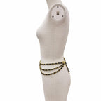 Chanel Vintage CC Logo Leather Triple Strand Chain Belt Gold Black — view 3