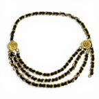 Chanel Vintage CC Logo Leather Triple Strand Chain Belt Gold Black — view 5