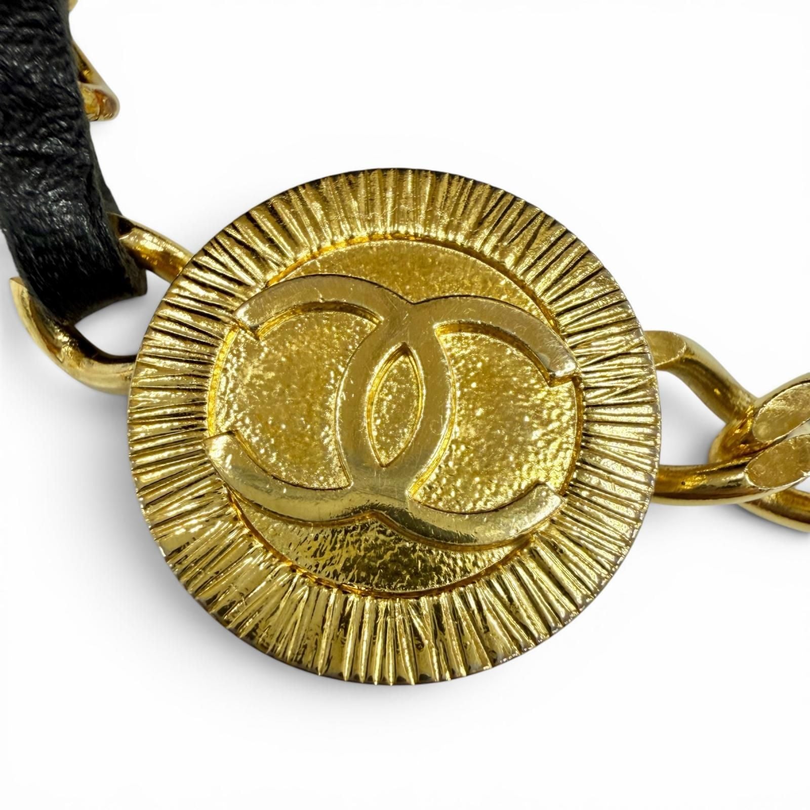 Chanel Vintage CC Logo Leather Triple Strand Chain Belt Gold Black — view 6