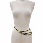 Chanel Vintage CC Logo Leather Triple Strand Chain Belt Gold Black — view 2