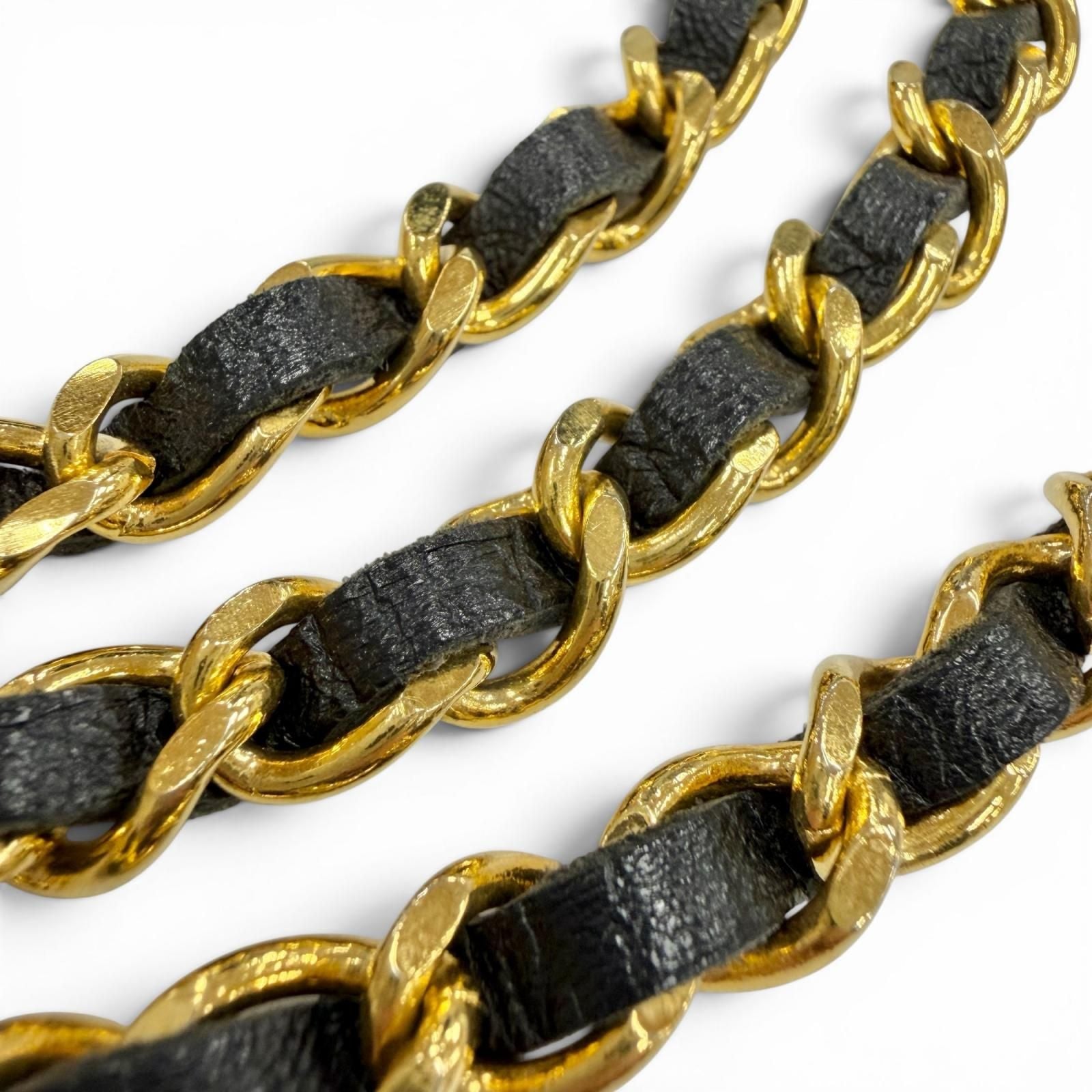 Chanel Vintage CC Logo Leather Triple Strand Chain Belt Gold Black — view 7
