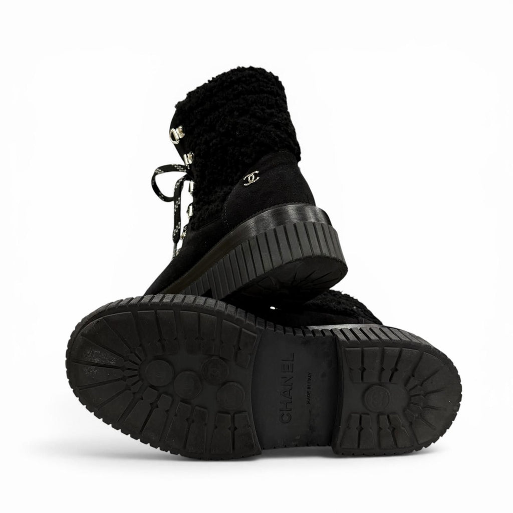 Chanel Coconage Suede Leather Quilted CC Logo Short Boots Black Silver — view 7