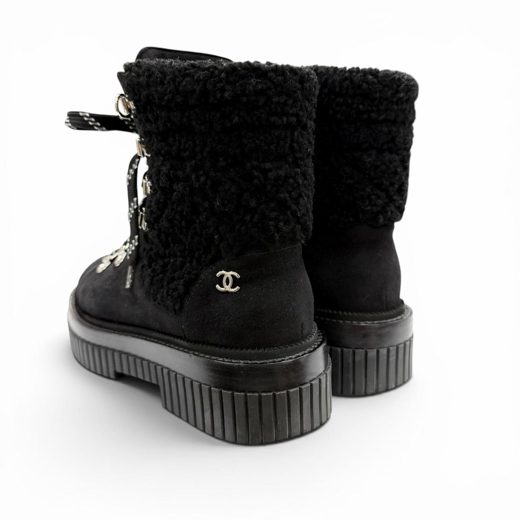 Chanel Coconage Suede Leather Quilted CC Logo Short Boots Black Silver — view 5