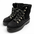 Chanel Coconage Suede Leather Quilted CC Logo Short Boots Black Silver