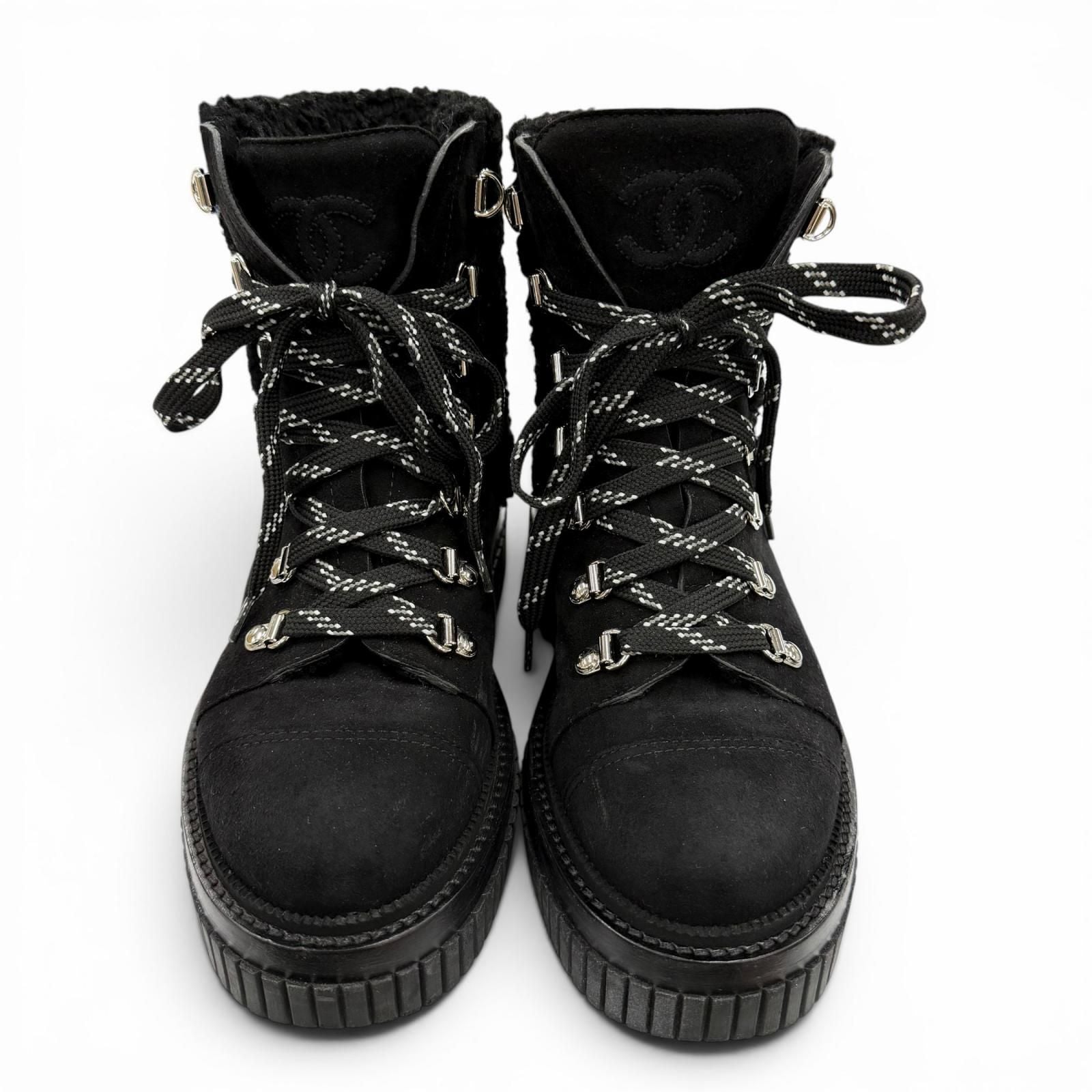 Chanel Coconage Suede Leather Quilted CC Logo Short Boots Black Silver — view 6