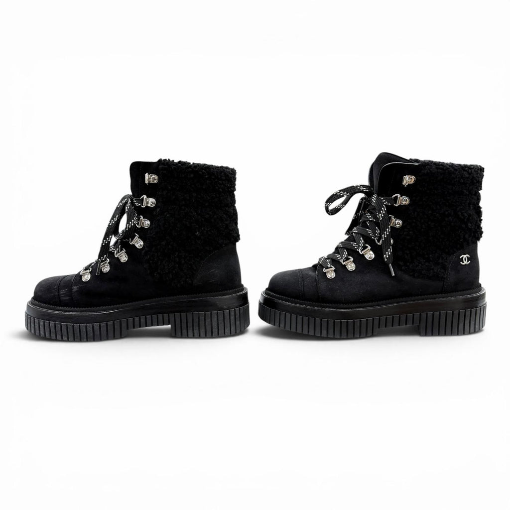 Chanel Coconage Suede Leather Quilted CC Logo Short Boots Black Silver — view 2