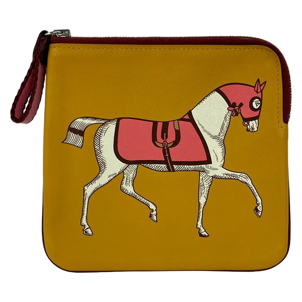Hermes Pouch Dark Yellow Pink Multi Horse Silver