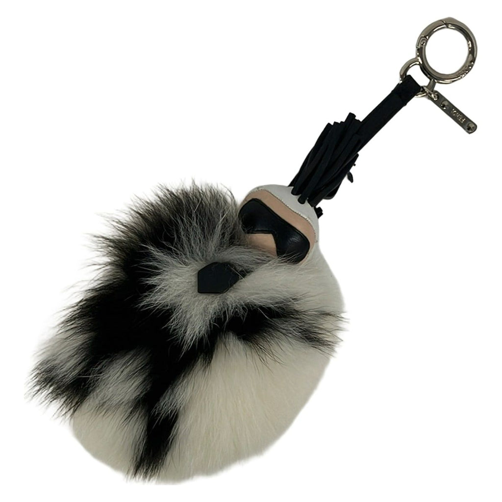 Fendi Key Holder Karl Pon Calito Black White Karlaga Feld Leather
