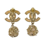 Chanel CC Logo Camellia Pink Gold Plated Earrings — view 2