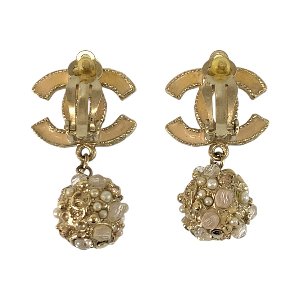 Chanel CC Logo Camellia Pink Gold Plated Earrings — view 2