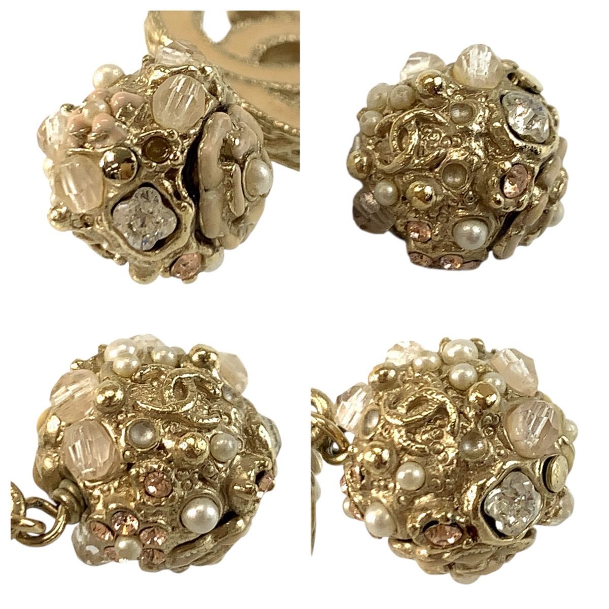 Chanel CC Logo Camellia Pink Gold Plated Earrings — view 6
