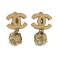 Chanel CC Logo Camellia Pink Gold Plated Earrings