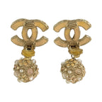 Chanel CC Logo Camellia Pink Gold Plated Earrings — view 3