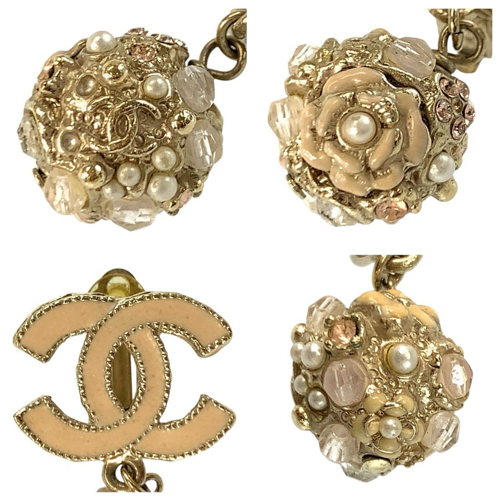 Chanel CC Logo Camellia Pink Gold Plated Earrings — view 5