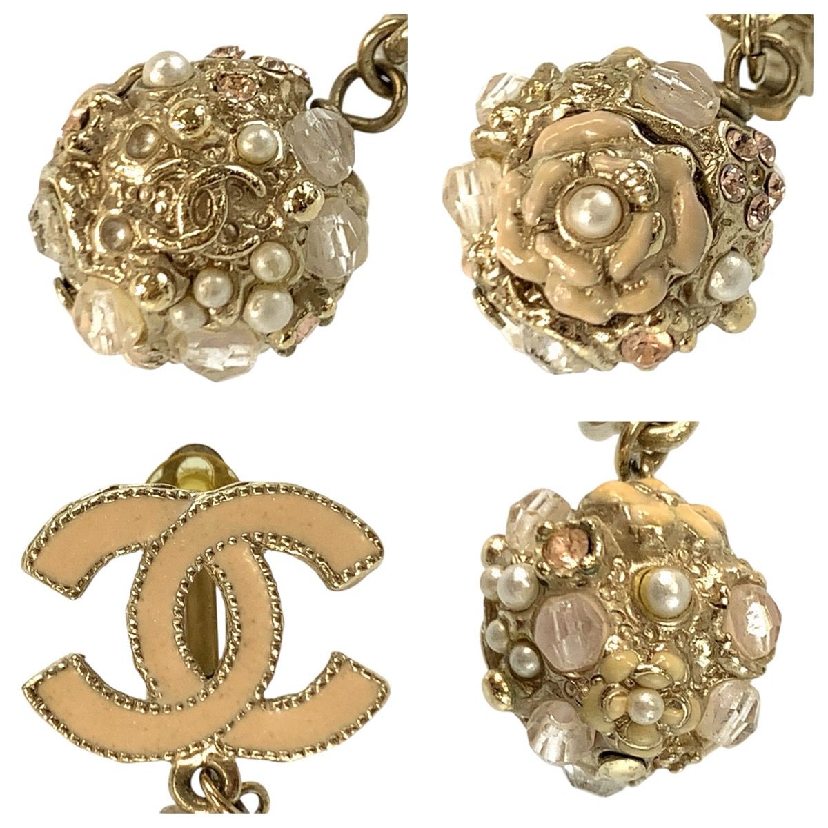 Chanel CC Logo Camellia Pink Gold Plated Earrings — view 5