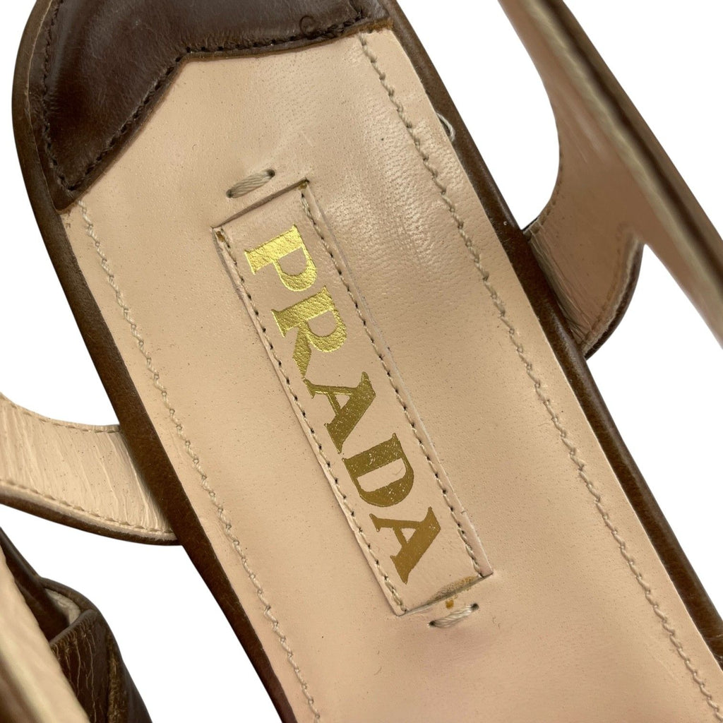 Prada Strap Sandals Leather Platform Thick Sole Wedge Brown — view 7
