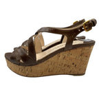Prada Strap Sandals Leather Platform Thick Sole Wedge Brown — view 2