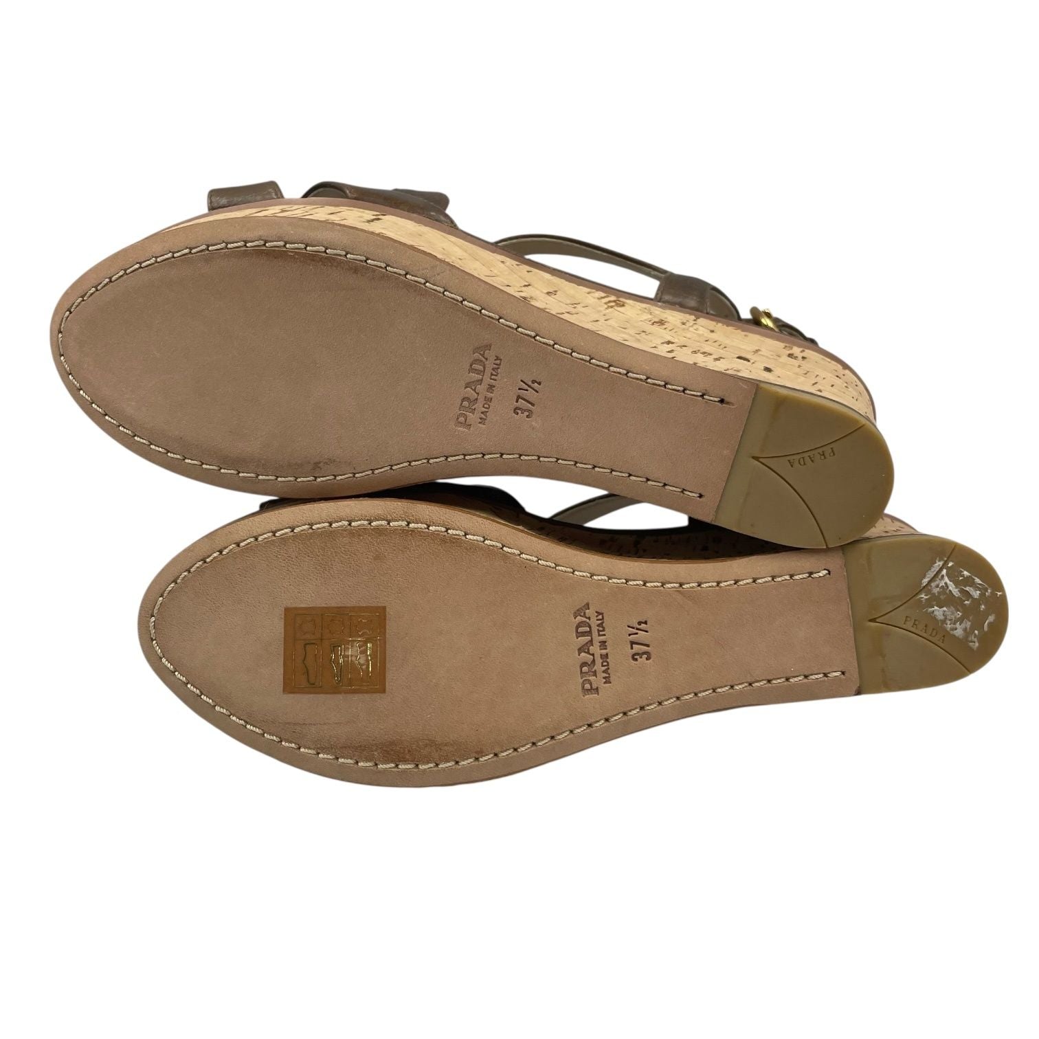 Prada Strap Sandals Leather Platform Thick Sole Wedge Brown — view 9