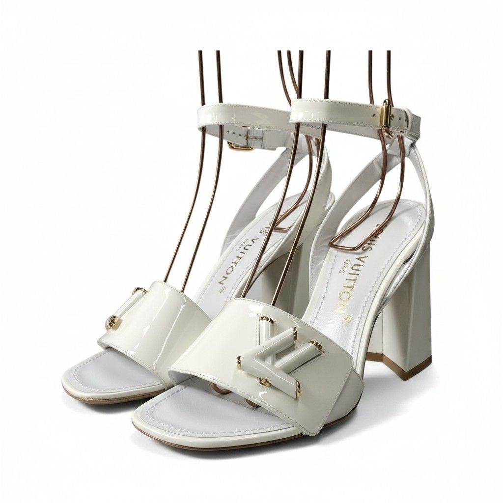 Louis Vuitton LV Initial Shake Line Ankle Strap Sandals 37 White Patent