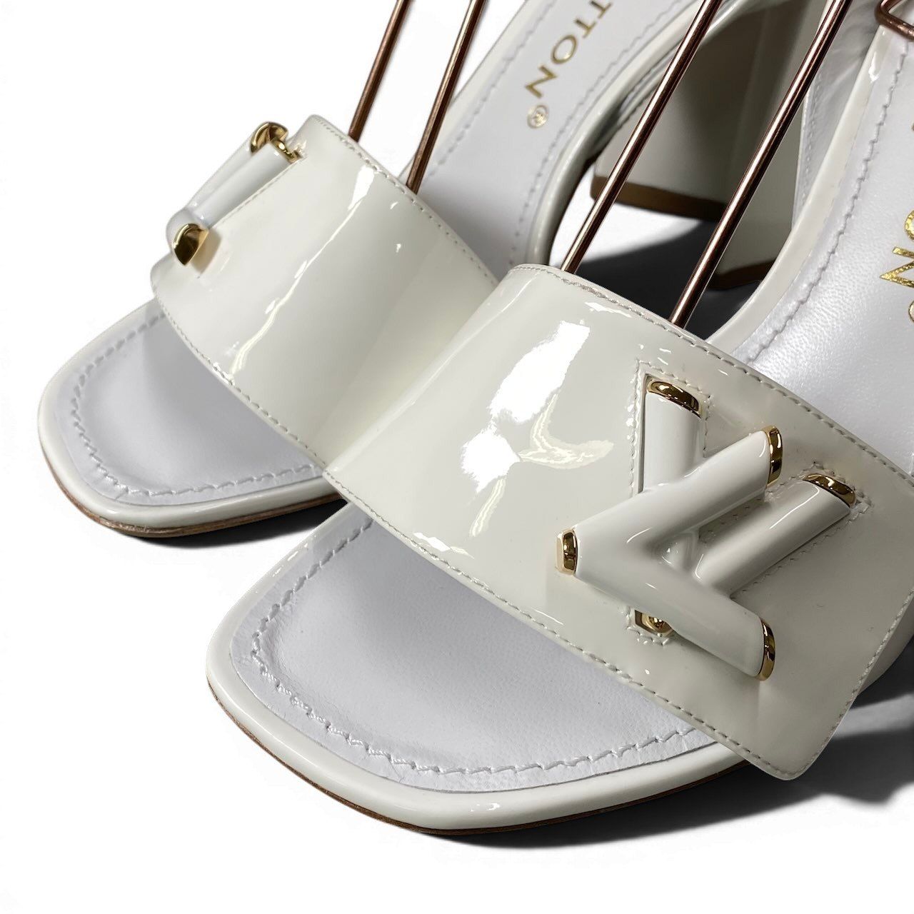 Louis Vuitton LV Initial Shake Line Ankle Strap Sandals 37 White Patent — view 6