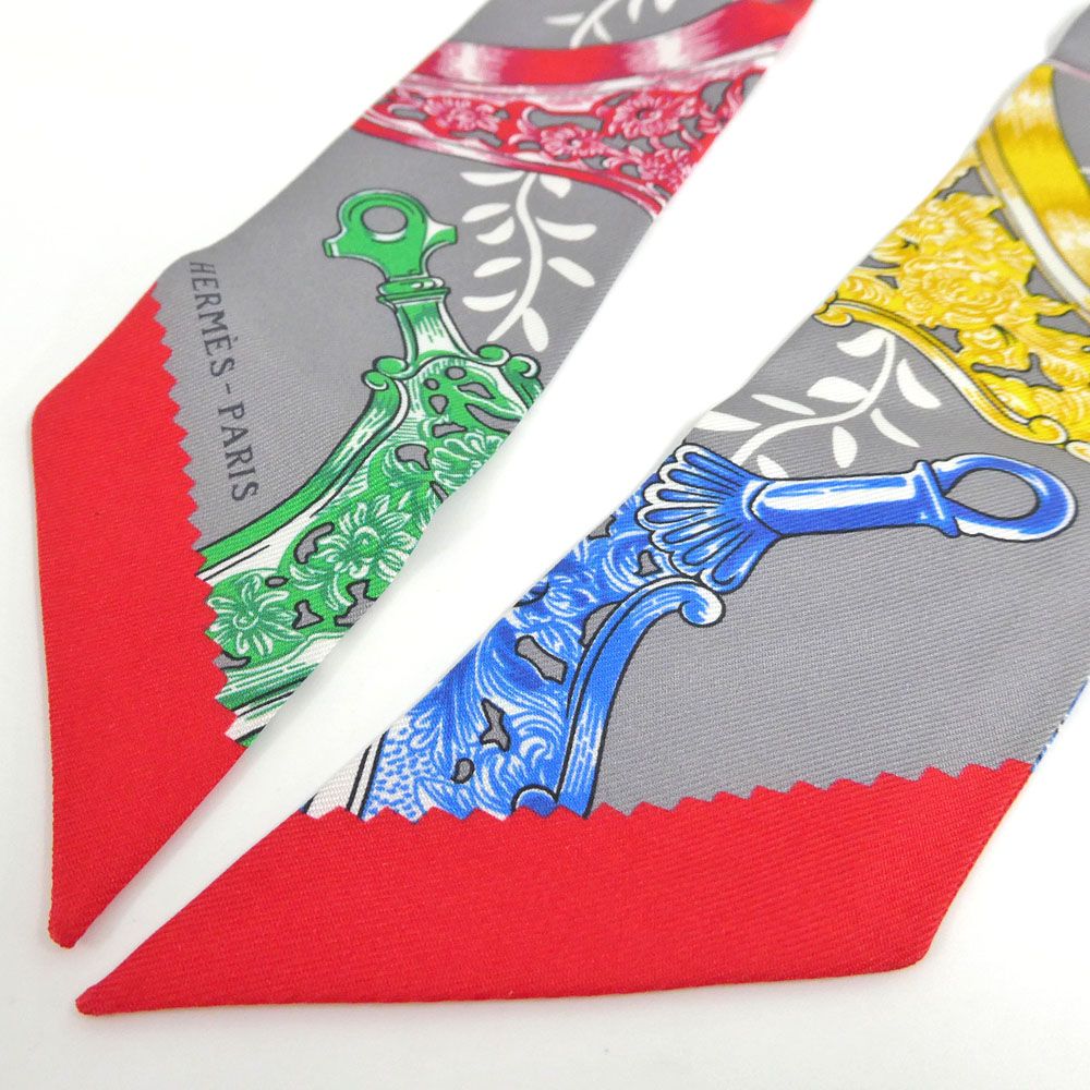 Hermes Tsuiri Stirrup Remix Etriers Silk 100% Grease Asier Rouge Gray Scarf — view 5