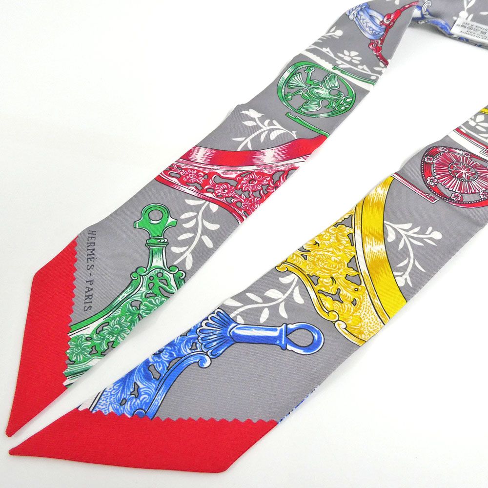 Hermes Tsuiri Stirrup Remix Etriers Silk 100% Grease Asier Rouge Gray Scarf — view 3