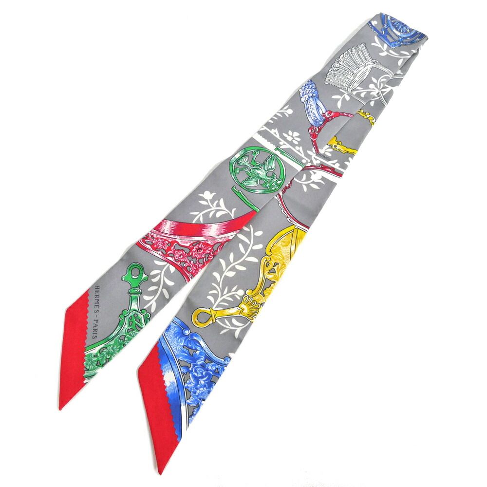 Hermes Tsuiri Stirrup Remix Etriers Silk 100% Grease Asier Rouge Gray Scarf