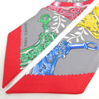 Hermes Tsuiri Stirrup Remix Etriers Silk 100% Grease Asier Rouge Gray Scarf — view 3
