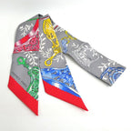 Hermes Tsuiri Stirrup Remix Etriers Silk 100% Grease Asier Rouge Gray Scarf — view 2