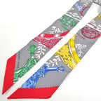 Hermes Tsuiri Stirrup Remix Etriers Silk 100% Grease Asier Rouge Gray Scarf — view 4