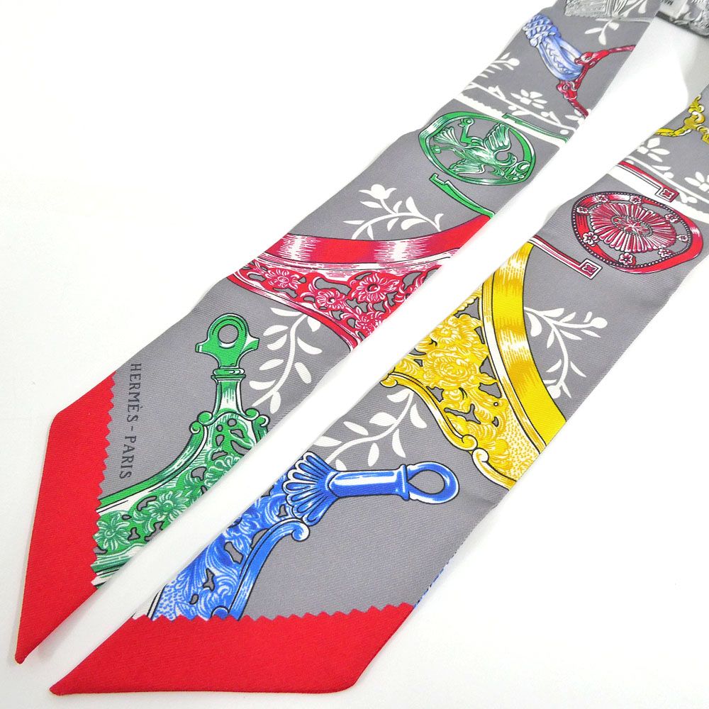 Hermes Tsuiri Stirrup Remix Etriers Silk 100% Grease Asier Rouge Gray Scarf — view 4