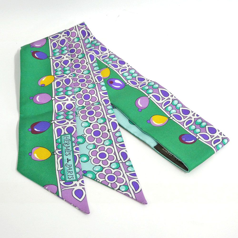 Hermes Twilly Parures Des Maharajas Silk 100% Green — view 2