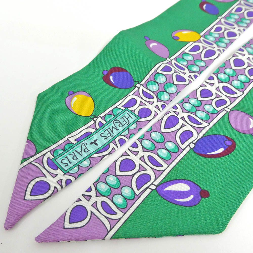 Hermes Twilly Parures Des Maharajas Silk 100% Green — view 5
