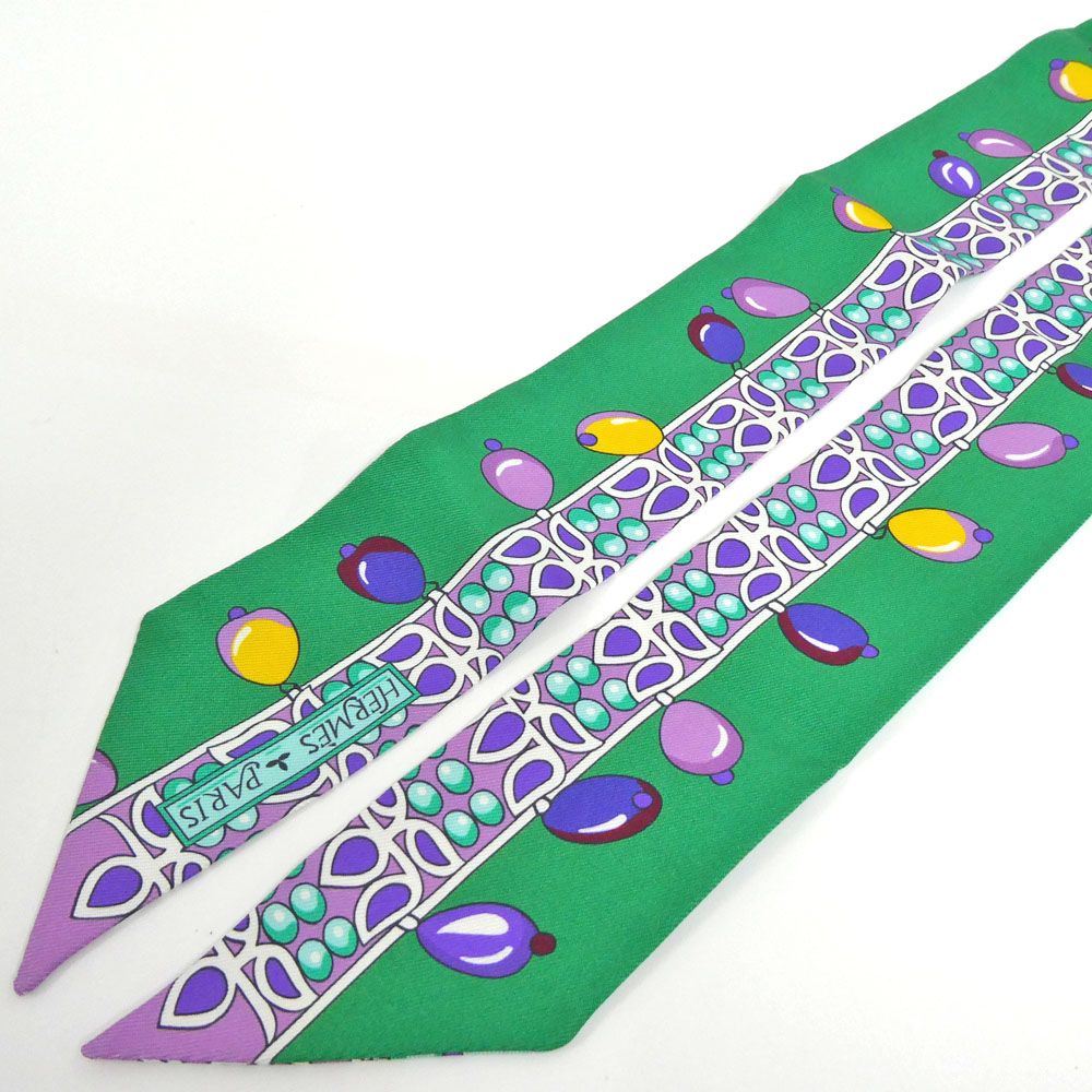 Hermes Twilly Parures Des Maharajas Silk 100% Green — view 3