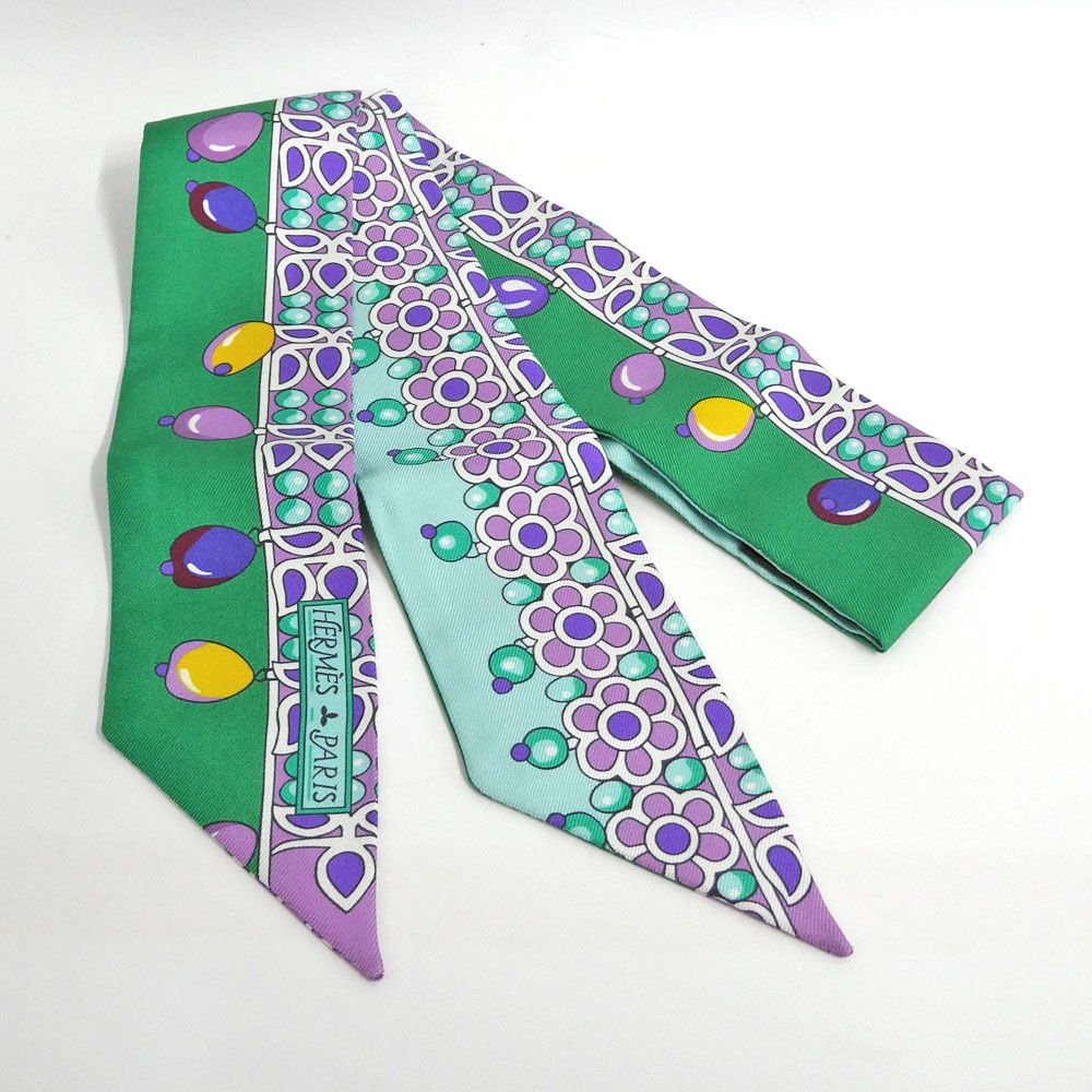 Hermes Twilly Parures Des Maharajas Silk 100% Green — view 2