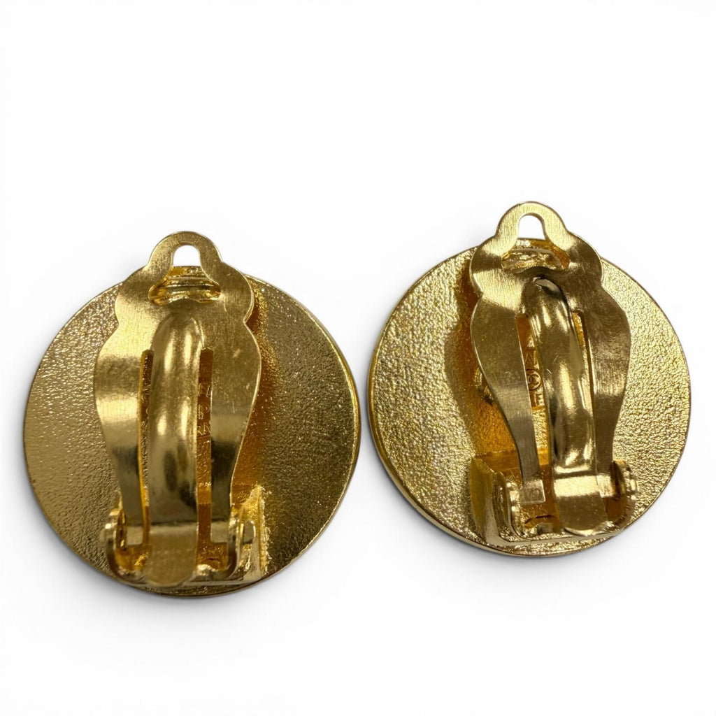 Chanel Vintage Camellia Round Earrings Gold — view 2