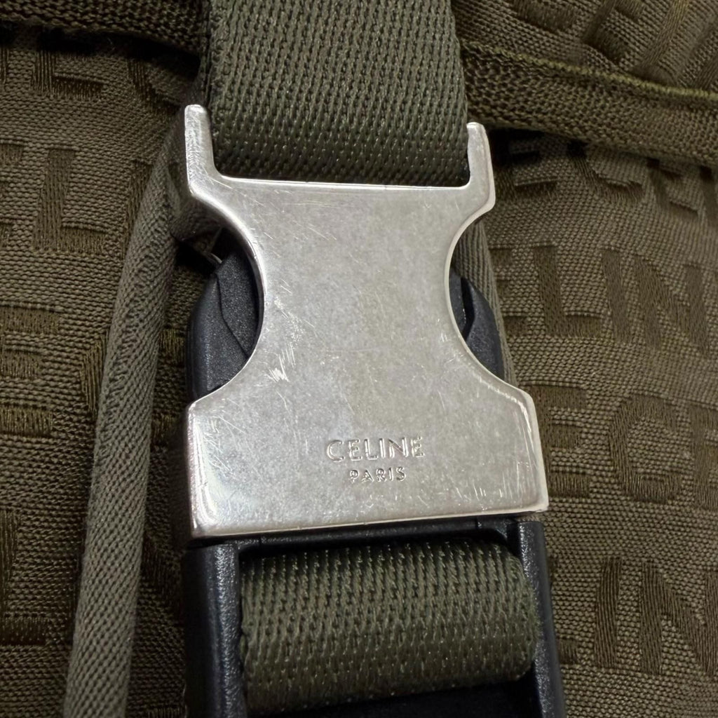 Celine Canvas Partial Leather Logo All Over Pattern Trekking Backpack Khaki — view 9