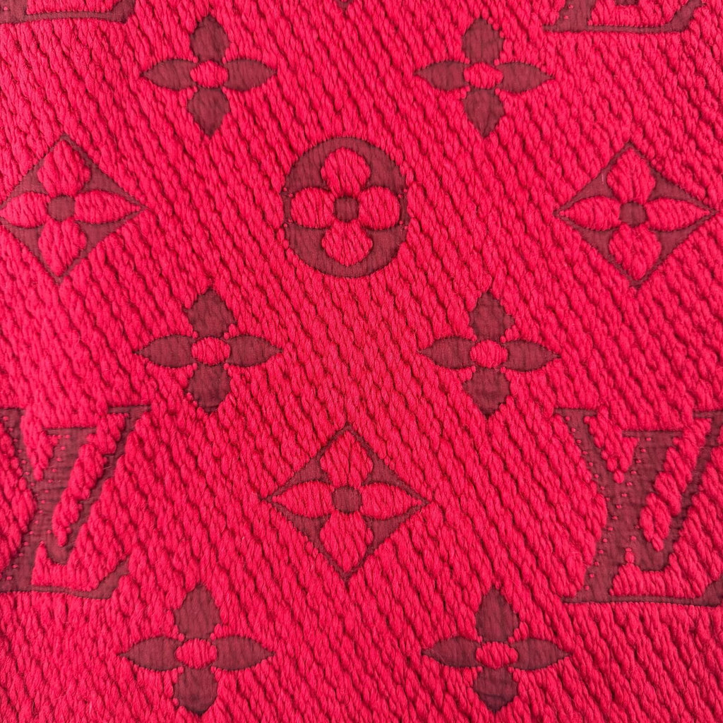 Louis Vuitton Echarpe Logo Mania Wool Silk Ruby Scarf with Fringe — view 4