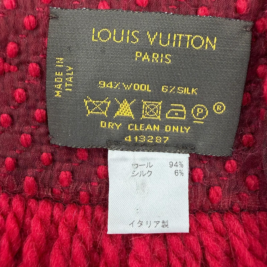Louis Vuitton Echarpe Logo Mania Wool Silk Ruby Scarf with Fringe — view 6