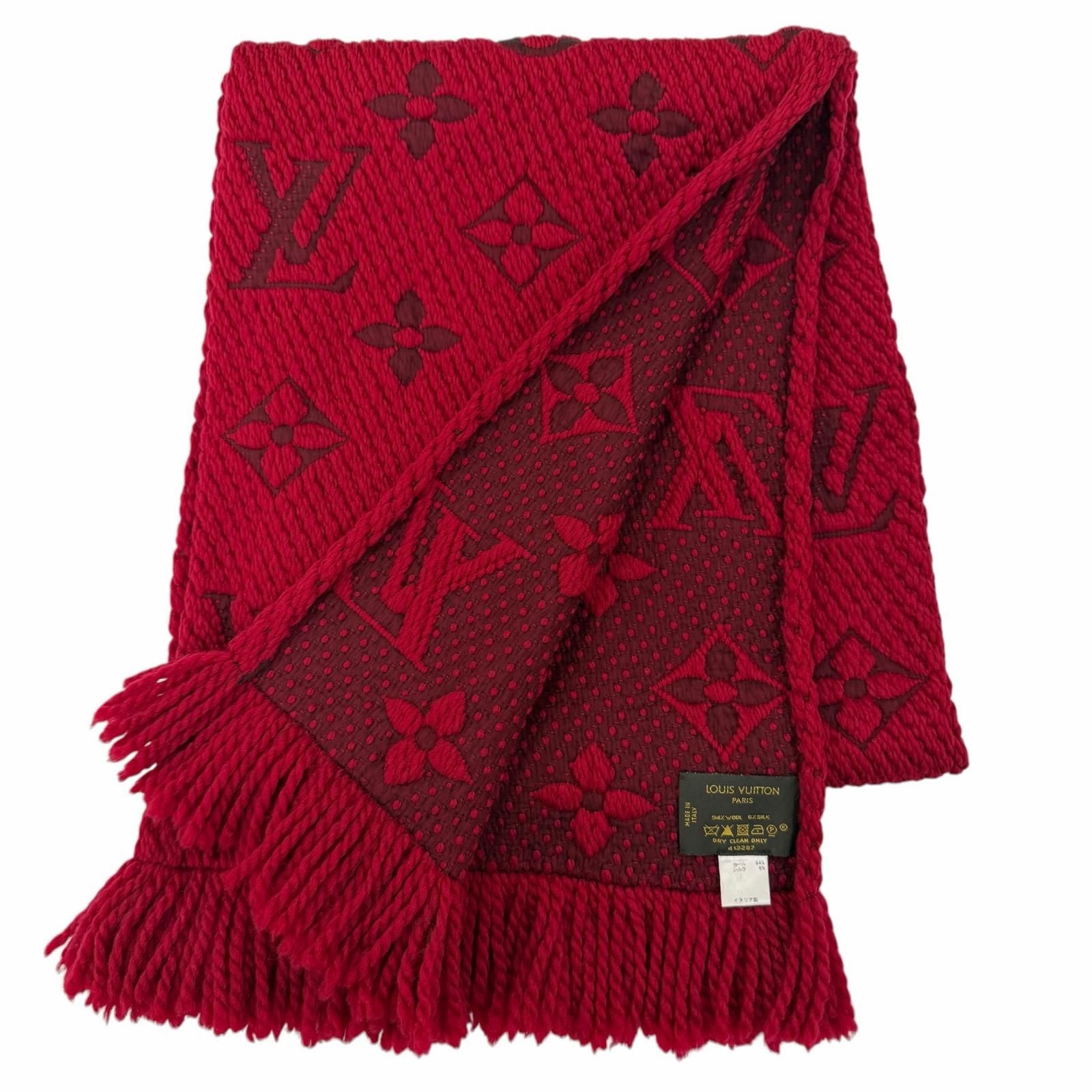 Louis Vuitton Echarpe Logo Mania Wool Silk Ruby Scarf with Fringe — view 2
