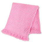 Louis Vuitton Echarpe Logo Mania Wool Silk Monogram Fringe Scarf Pink