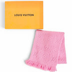 Louis Vuitton Echarpe Logo Mania Wool Silk Monogram Fringe Scarf Pink — view 2