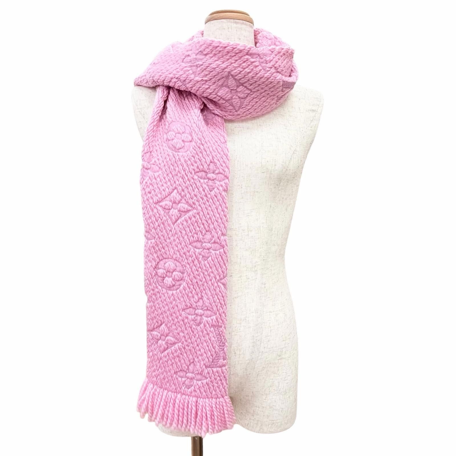 Louis Vuitton Echarpe Logo Mania Wool Silk Monogram Fringe Scarf Pink — view 4
