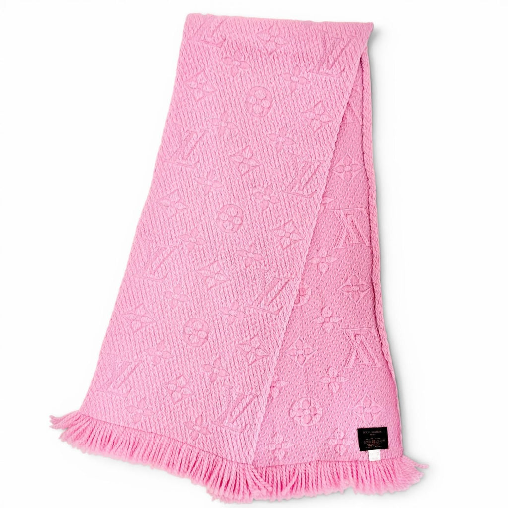 Louis Vuitton Echarpe Logo Mania Wool Silk Monogram Fringe Scarf Pink — view 3
