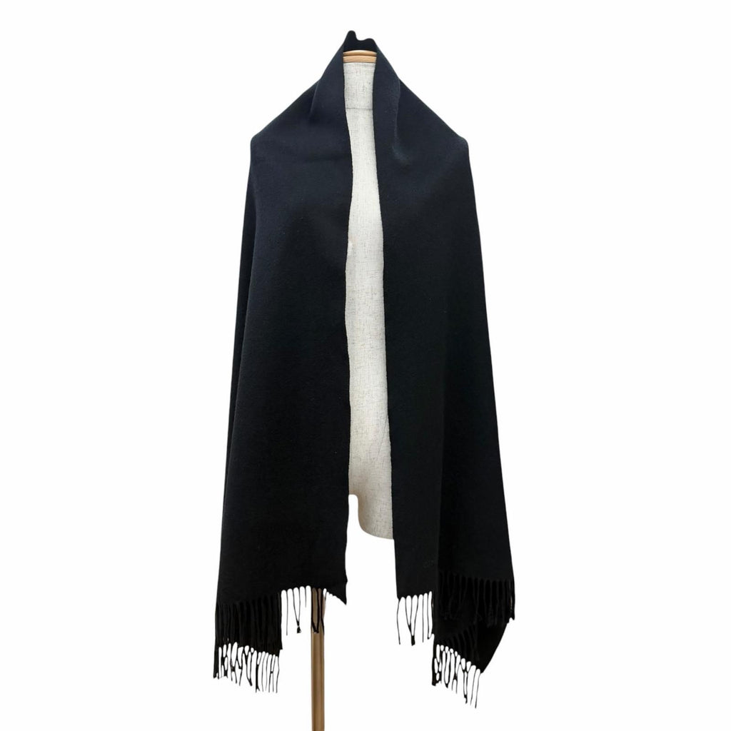 Hermes Cashmere Logo Embroidery Fringe Scarf Shawl Black — view 3