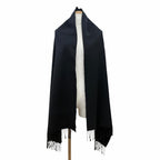 Hermes Cashmere Logo Embroidery Fringe Scarf Shawl Black — view 3