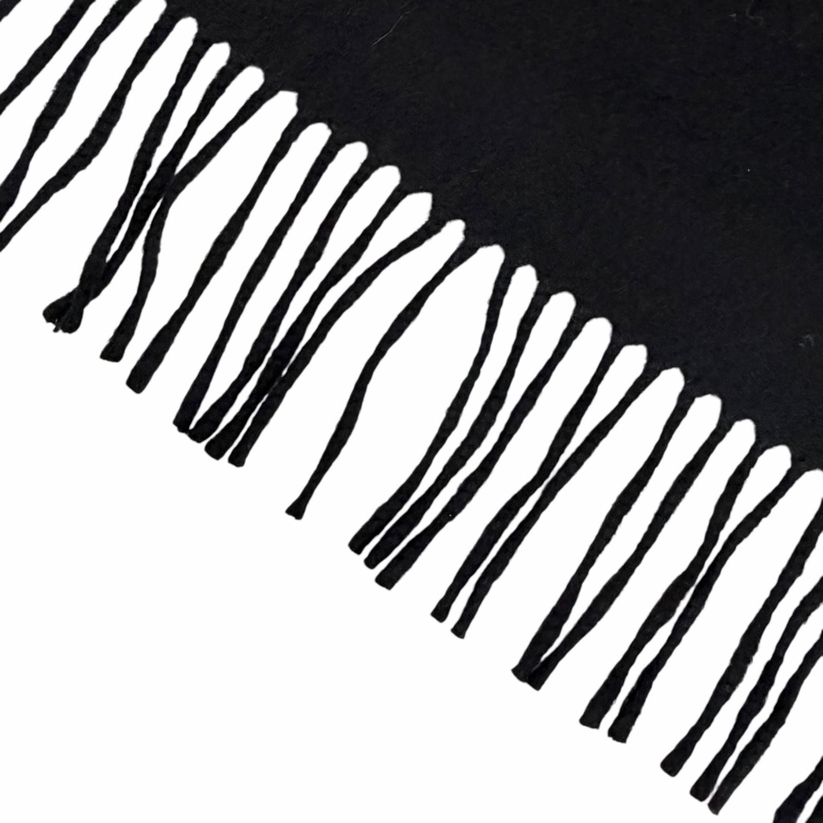 Hermes Cashmere Logo Embroidery Fringe Scarf Shawl Black — view 5